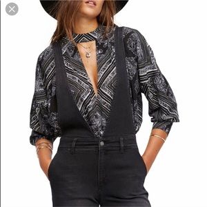 Free People Black and White Patterned Tunic Top